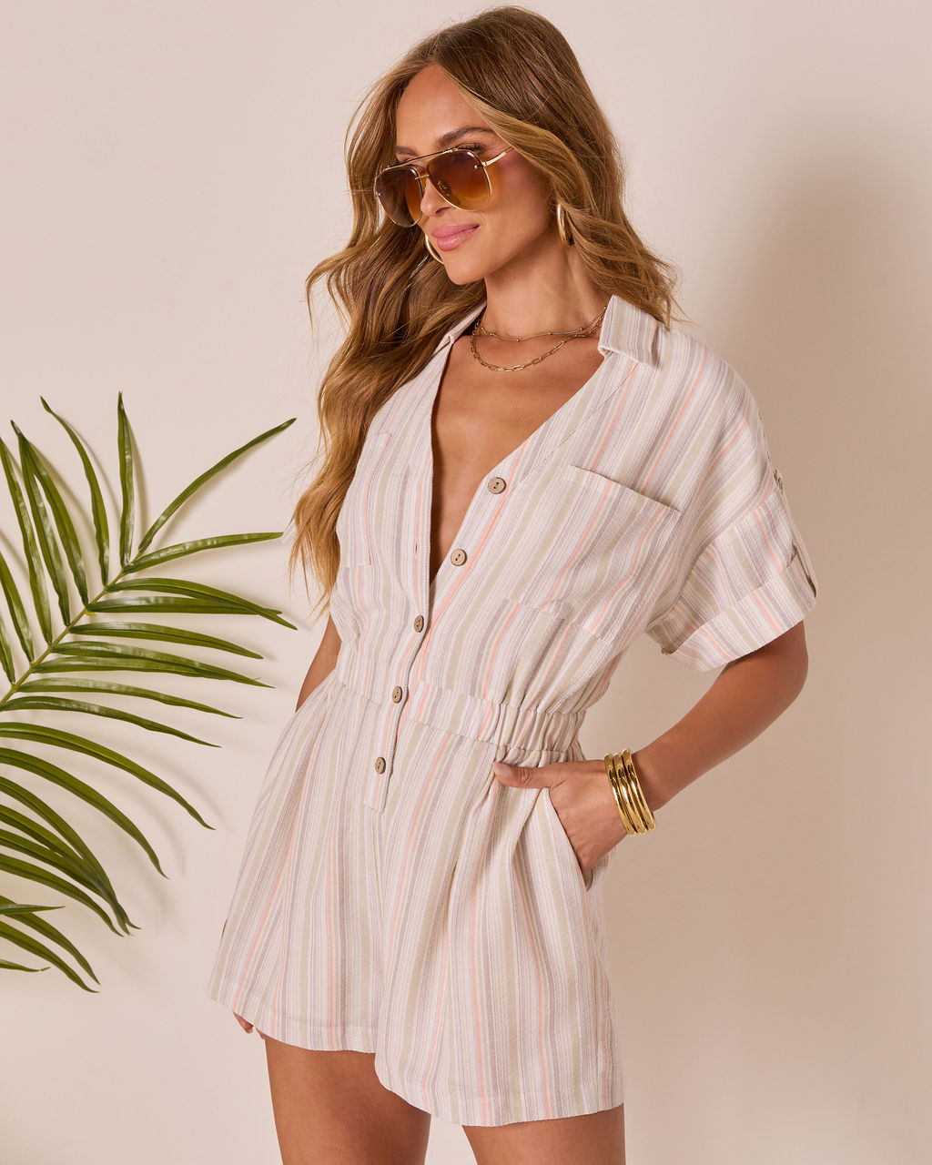 Sunbound Striped Collared Romper