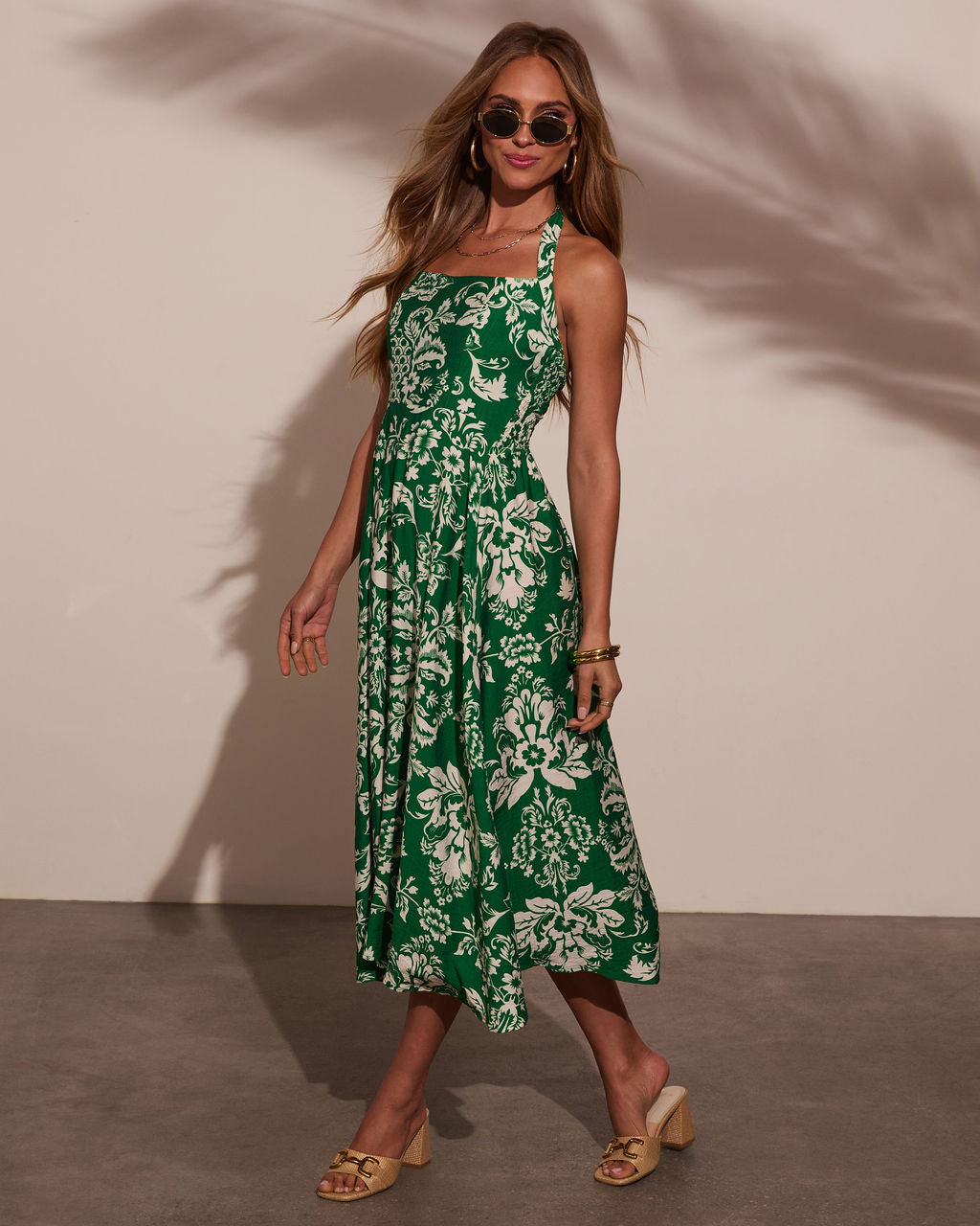 Kaydin Tropical Halter Neck Midi Dress