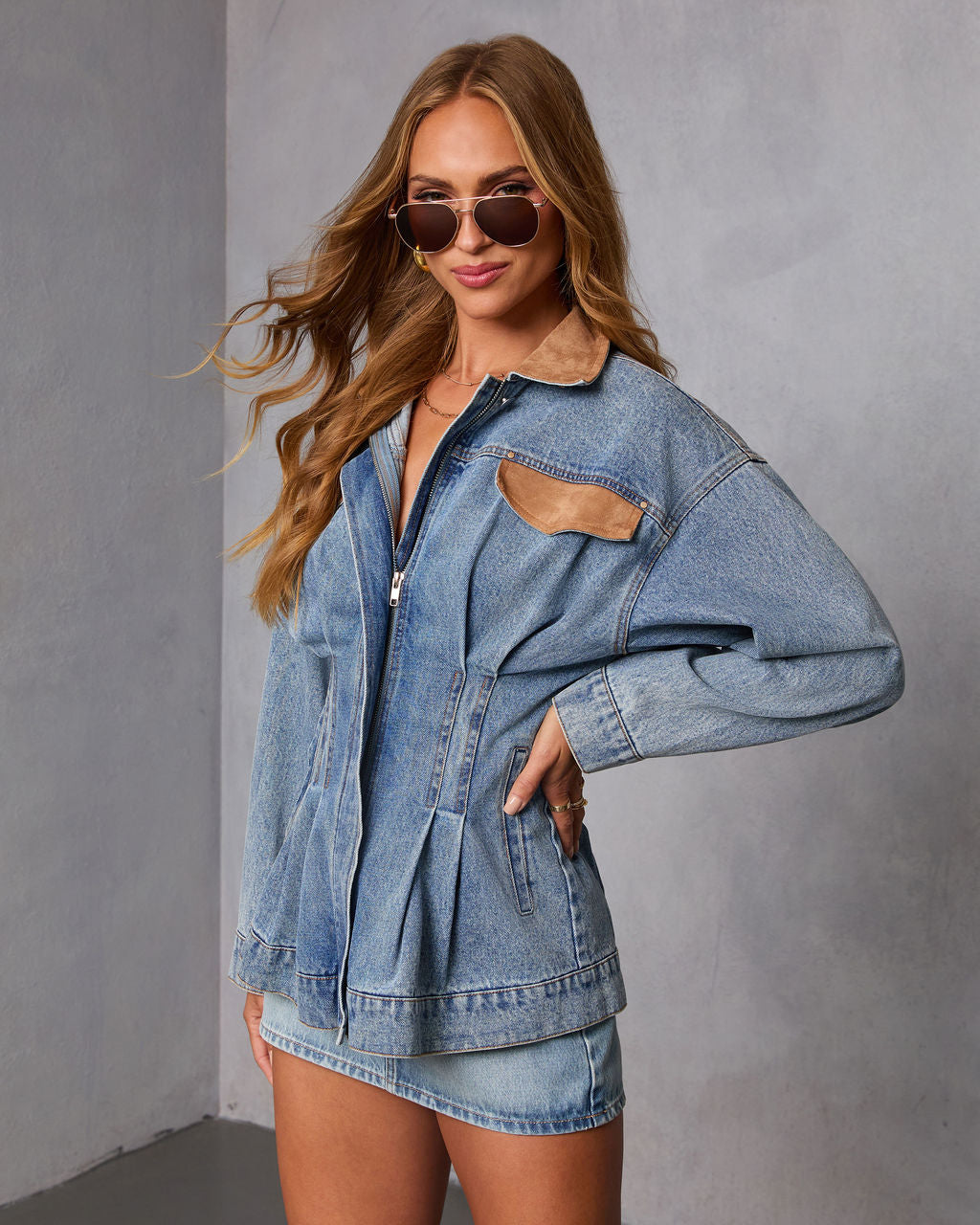 Amber Field Suede Trim Denim Barn Jacket