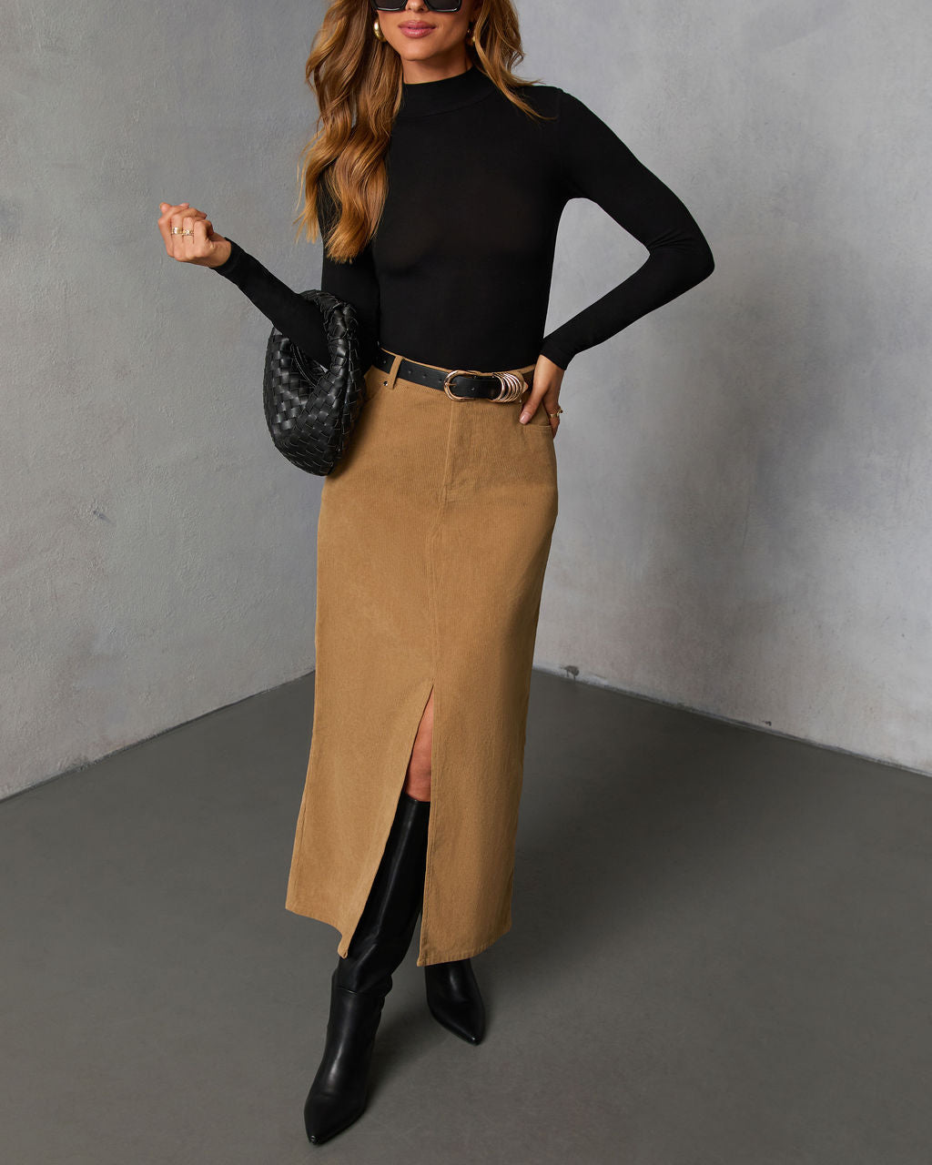 Ganita Corduroy Slit Midi Skirt