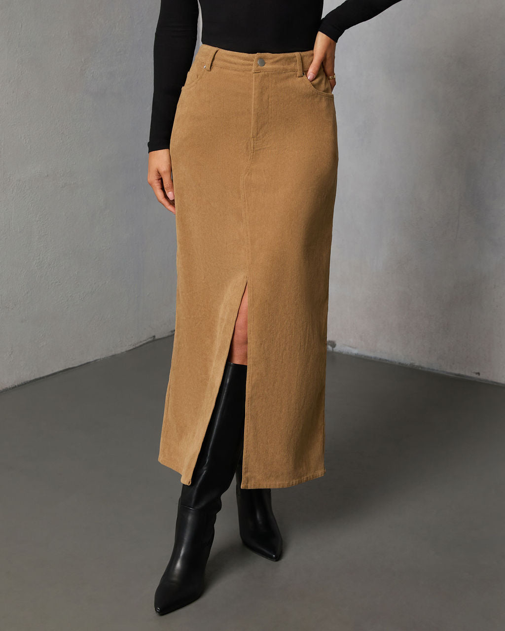 Ganita Corduroy Slit Midi Skirt