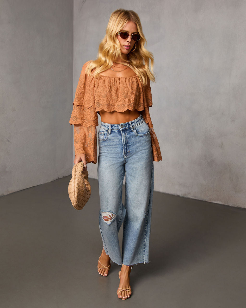 Cinnamon Trail Tiered Lace Crop Top