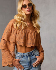 Cinnamon Trail Tiered Lace Crop Top