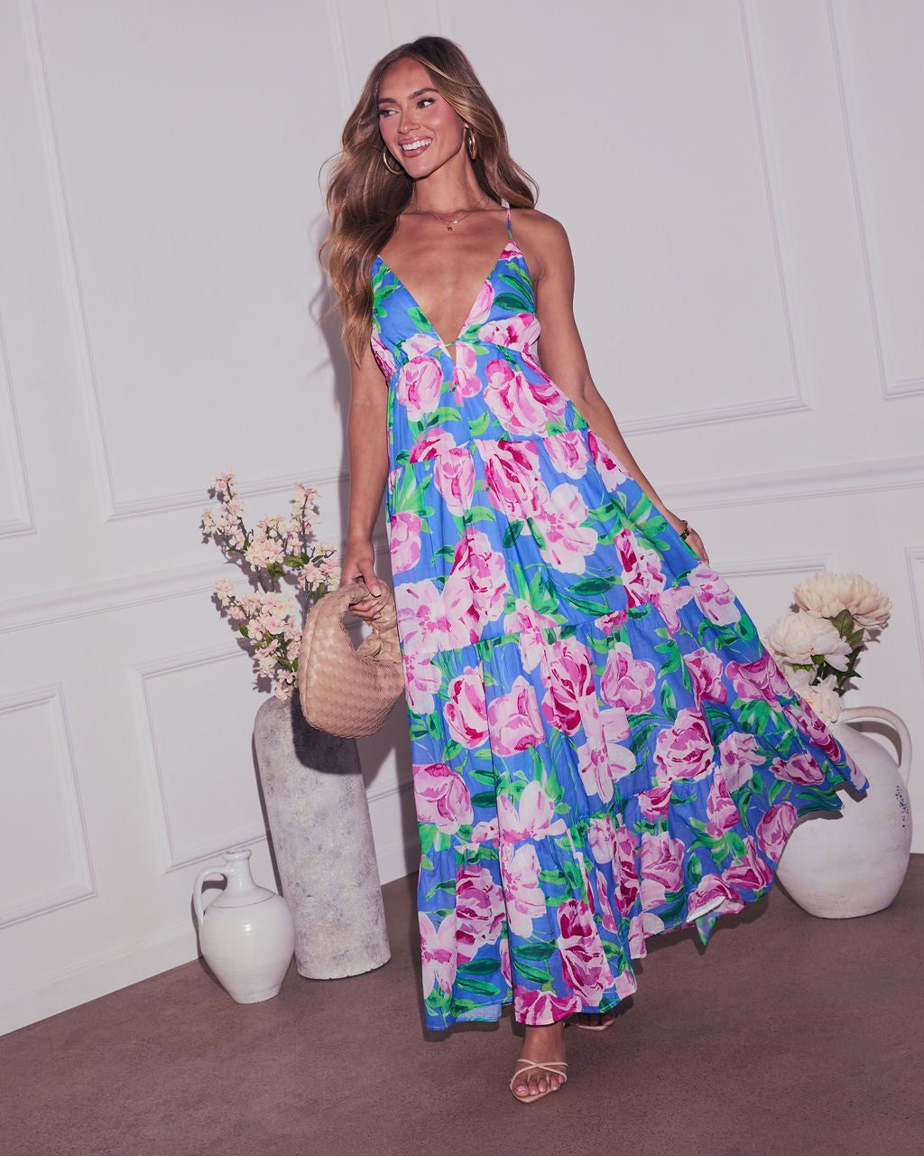 Flower Fancies Plunging Floral Maxi Dress