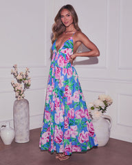 Flower Fancies Plunging Floral Maxi Dress