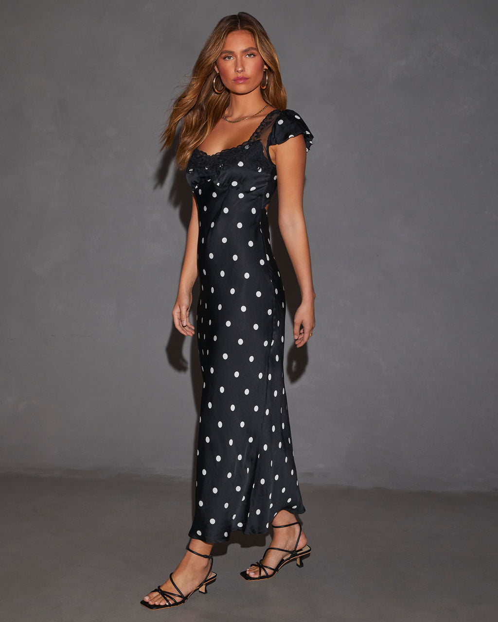 Bianca Flutter Sleeve Lace Trim Maxi Dress