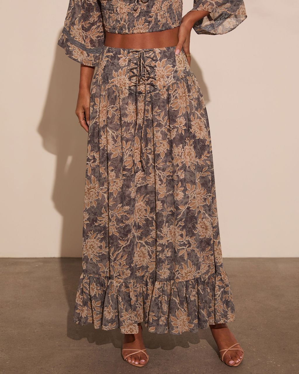 Moonlit Bloom Lace Up Maxi Skirt