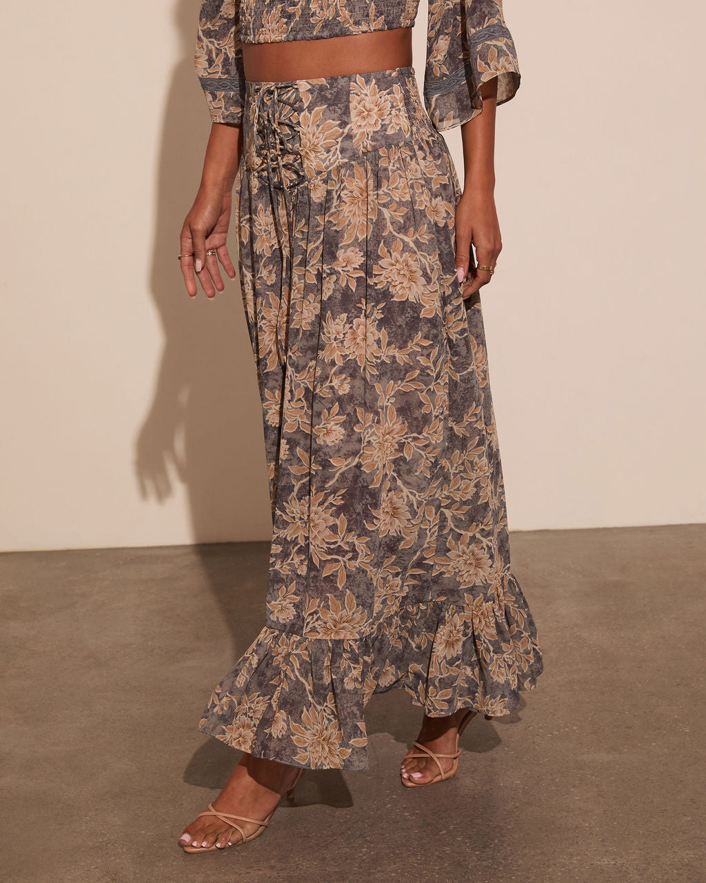 Moonlit Bloom Lace Up Maxi Skirt