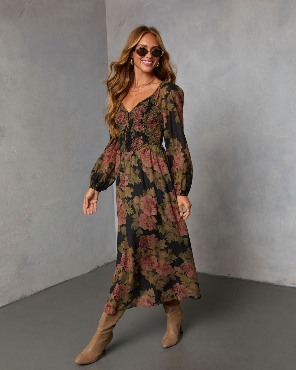 Mekia Printed Smocked Maxi Dress