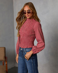 Emberlin Smocked Mock Neck Top