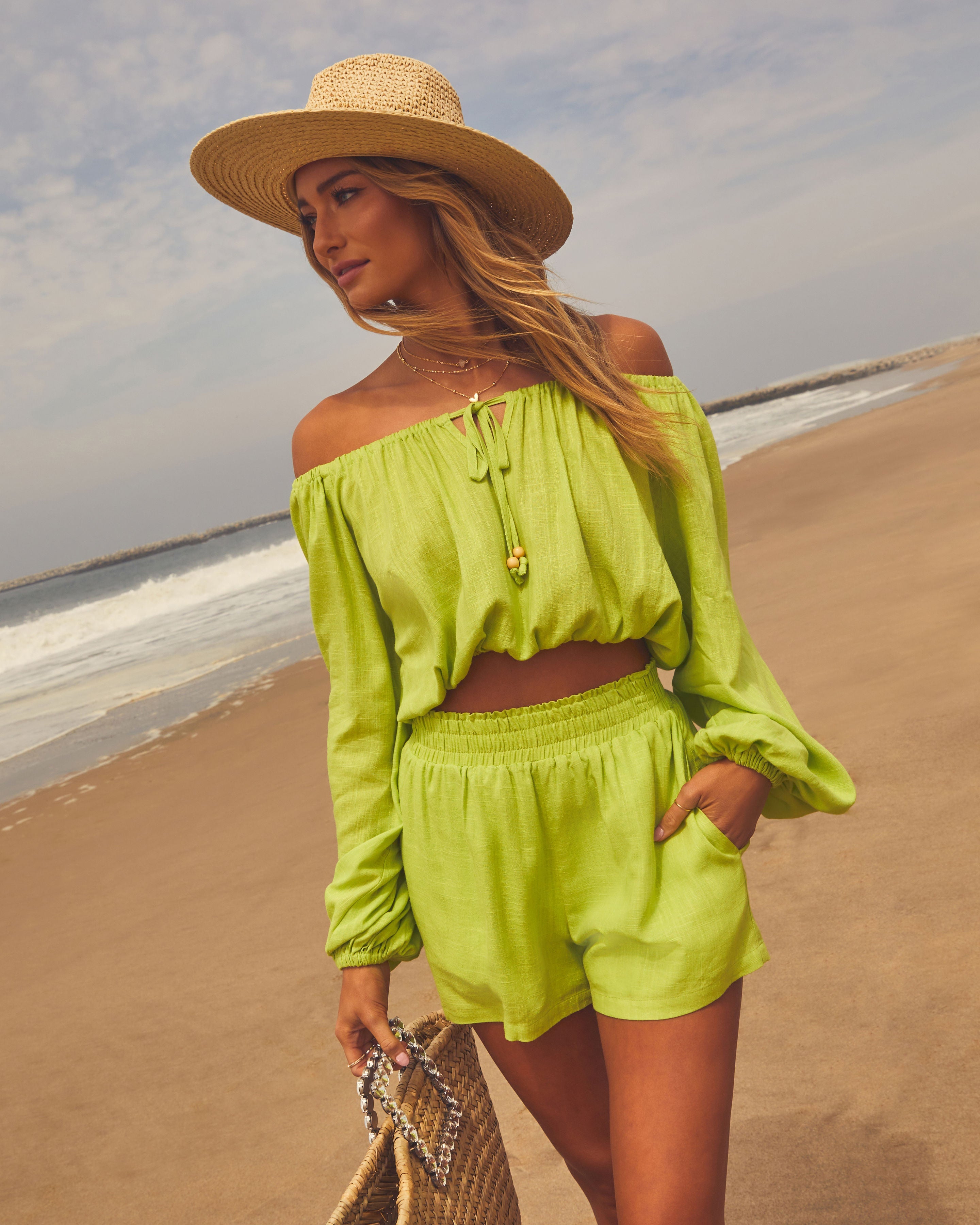 Elysia Off The Shoulder Long Sleeve Crop Top