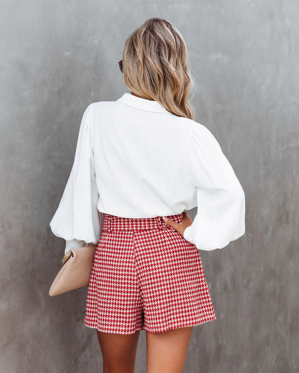 For The Record Houndstooth Belted Shorts
