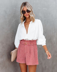 For The Record Houndstooth Belted Shorts