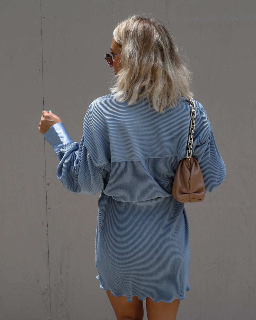 Aster Plisse Button Down Shirt Dress