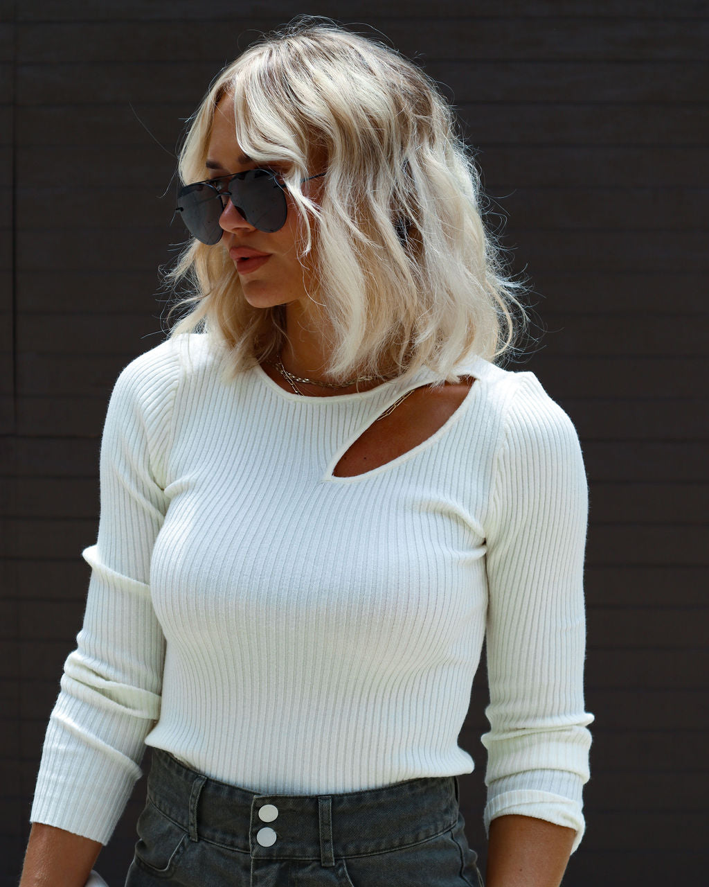 Montclair Cutout Ribbed Knit Sweater Top